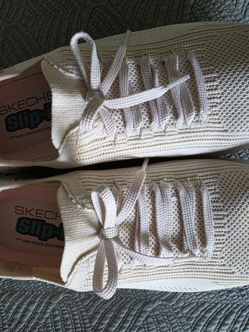 Skechers Women's Off-White Knit Slip-On Sneakers
